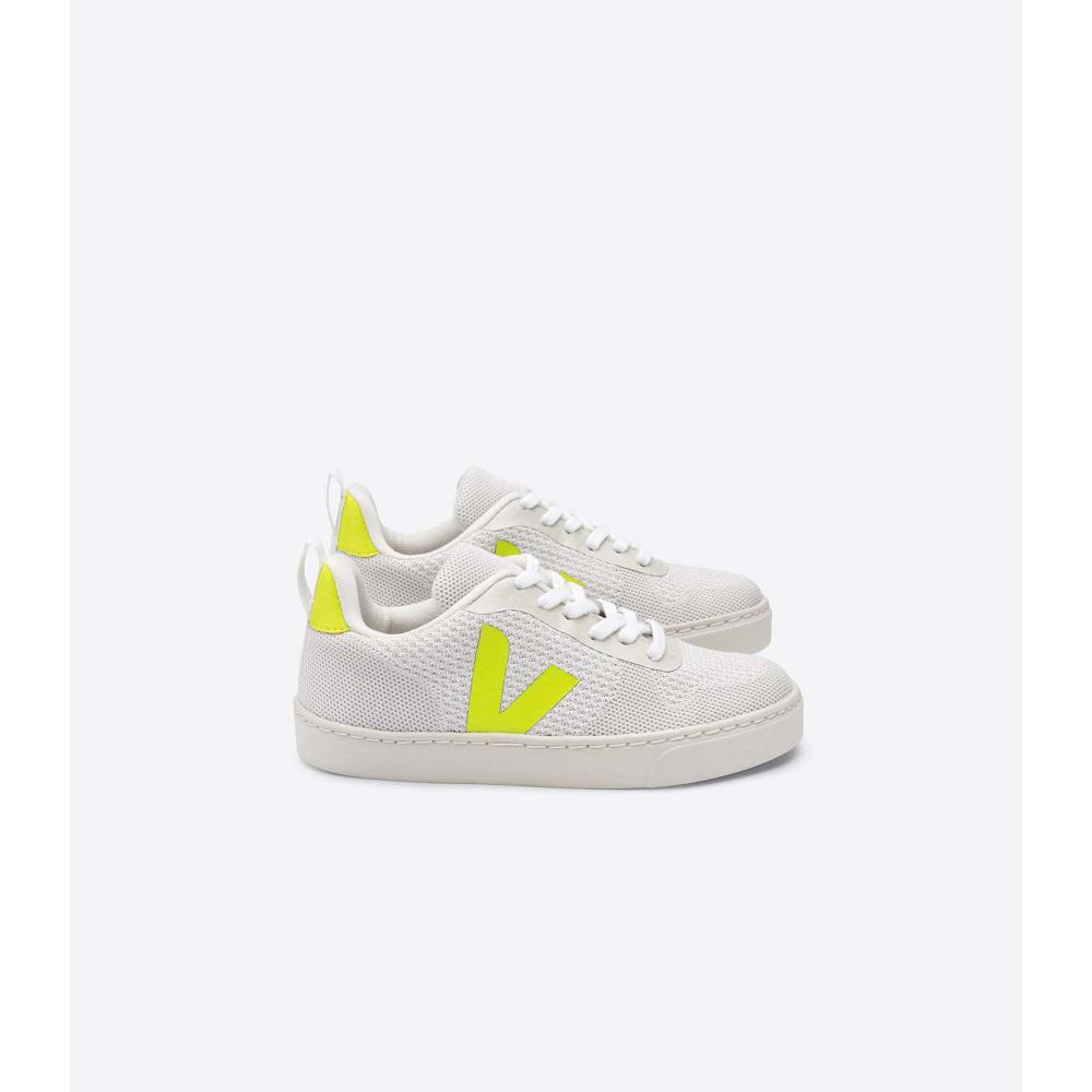 Kids\' Veja V-10 MALHA BRANCO Sneakers White/Green | ZA 840TCE